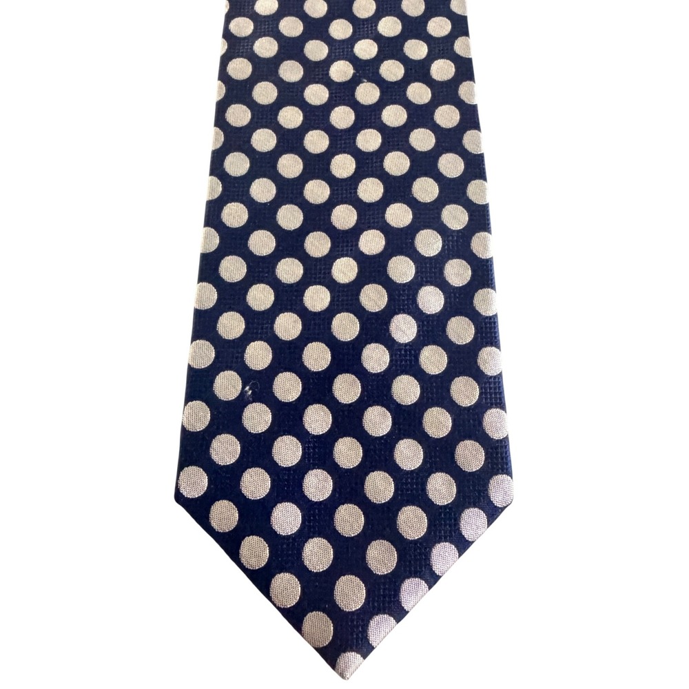 Jos A Bank Silk Tie Extra Long Navy Blue Silver Polka Dot Premier Classic